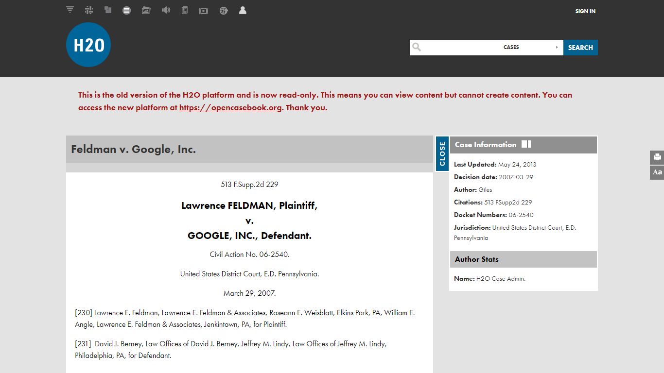 Feldman v. Google, Inc. - Harvard University